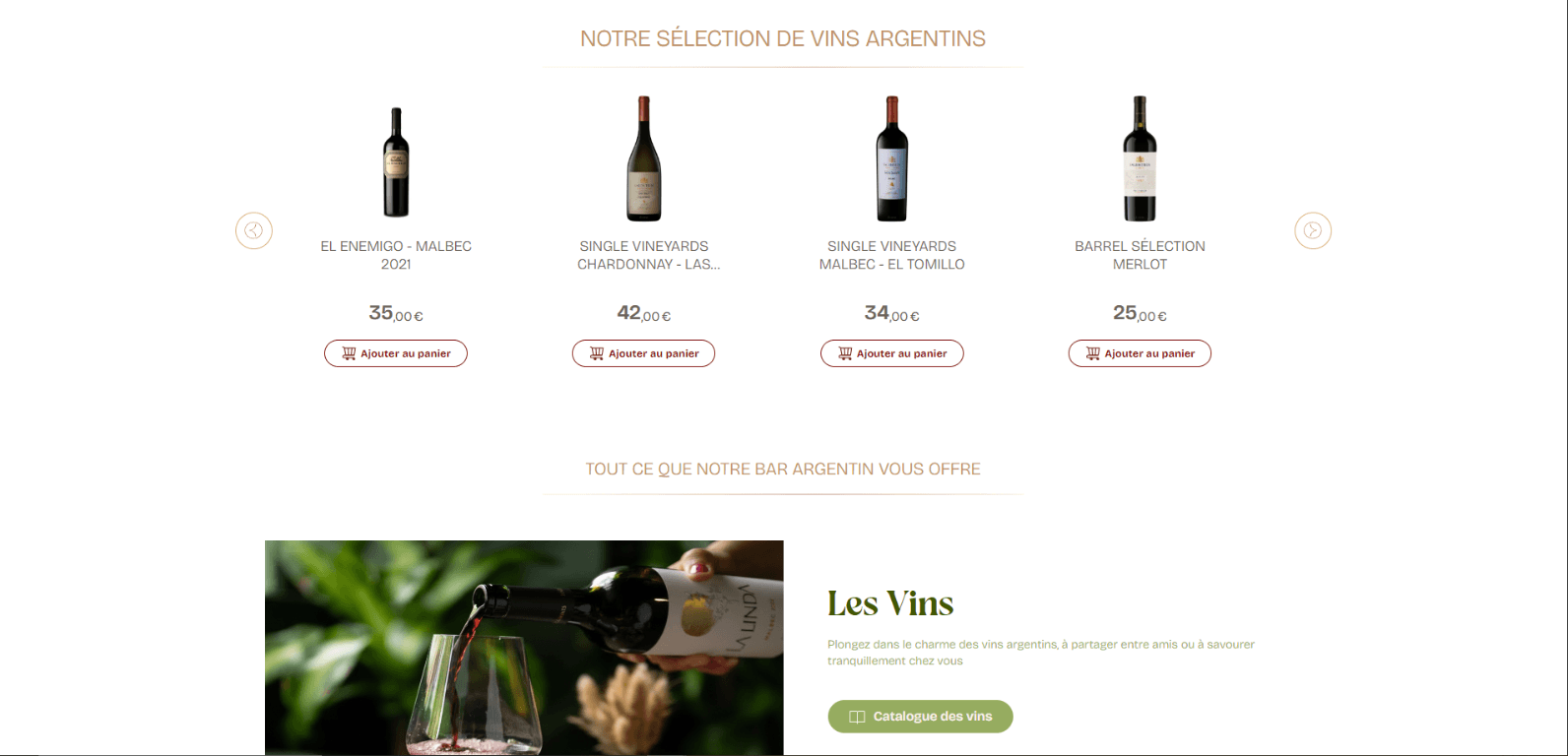 Selección de vinos argentinos en la tienda de La Casa de los Franceses