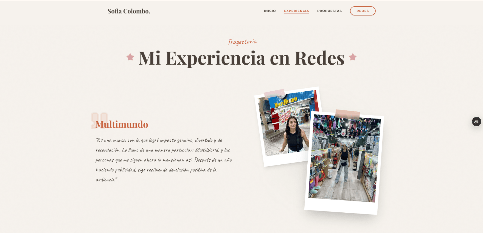 Sección de experiencia de Sofia Colombo con Multimundo